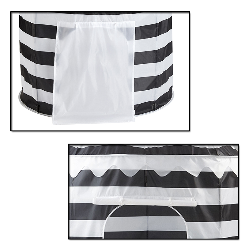 Black White Stripe Kids Castle Play Tent Easy Assemble Foldable Play House Use For Home Yard 