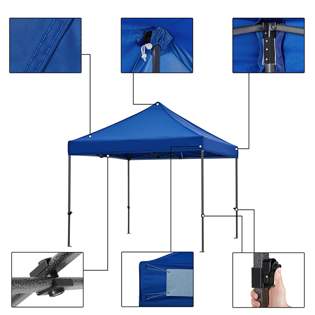 Blue Outdoor 10' x 10' Pop Up Heavy Duty Waterproof Gazebo Tents,Canopy with Metal Frame and Roller Bag