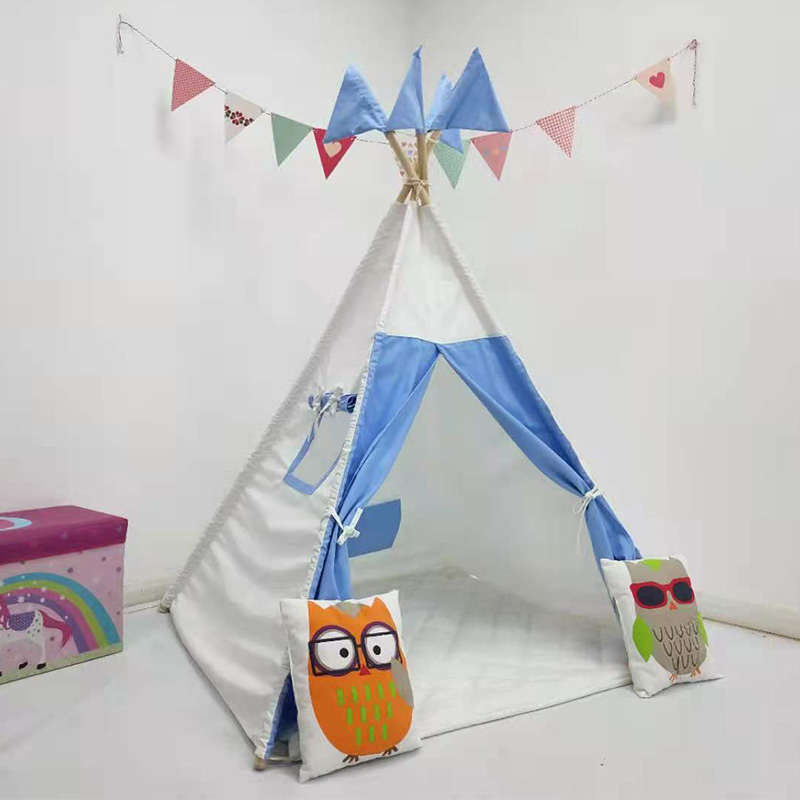 Amazon hot selling blue fabric canvas foldable kids teepee tent use for Indoor Outdoor