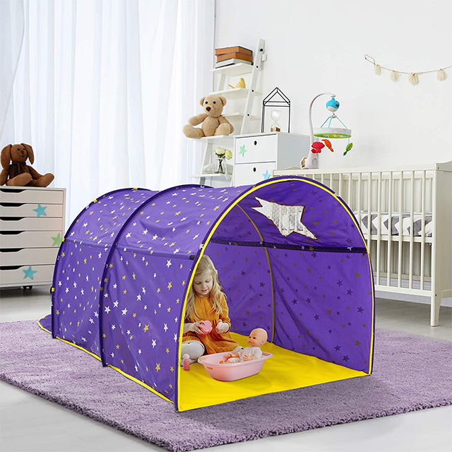 Pop Up Portable Frame Purple Grow in The Dark Stars Bed Canopy Dream Kids Play Tents Privacy Playhouse Space For Boys Girls Toddlers