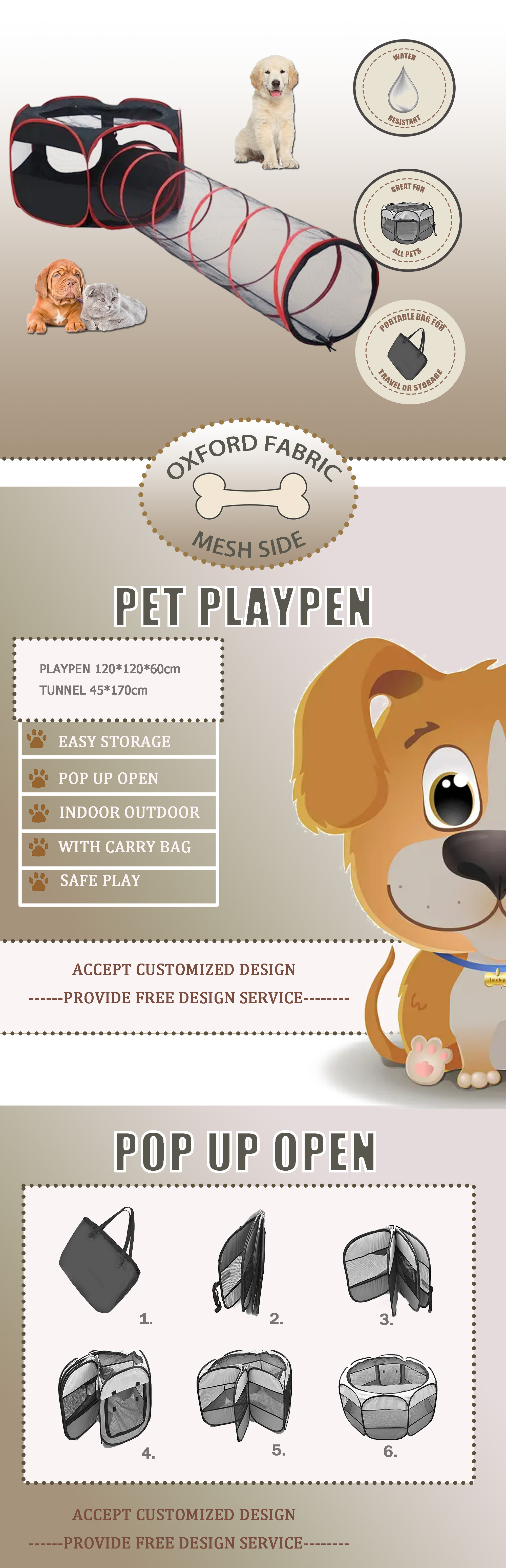 pet play tent with play tunnel