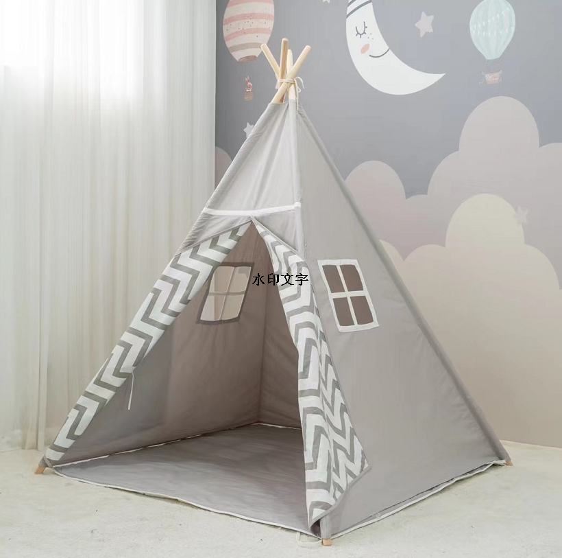  2021 Flourish easy folding new design four wooden poles Indian kids teepee tent with protable carry bag use for indoor outdoor