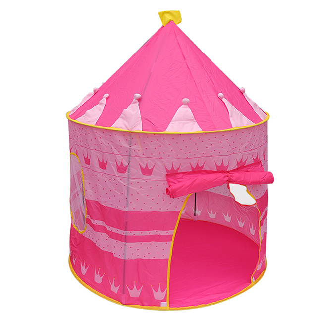 CPT7138 pink color with crown pattern easy folding pop up princess kids castle tent