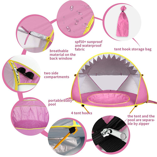 Pink Shark Baby Beach Tent Pop up Beach Toys Outdoor Camping Sunshade Foldable Tents For Kids