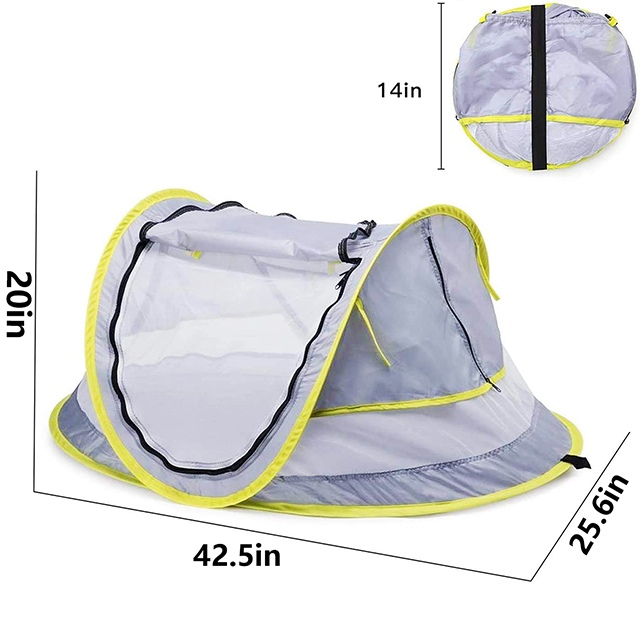 Foldable Baby Beach Tent, Light Weight Baby Travel Bed Tent UPF 50+ Sun Shelters for Infant with PopUp Mosquito Net & 2 Pegs