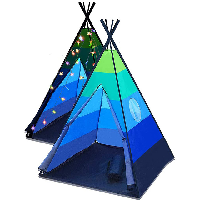 Pink Blue Teepee Kids Play Tent With Lights & Carrying Case for Girls & Boys, Indoor & Outdoor Use