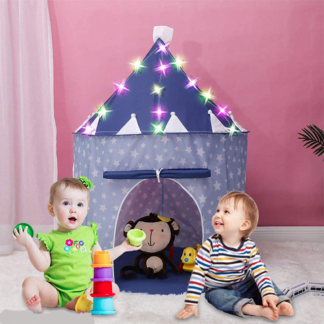 Blue Pop Up Portable Glow in The Dark Stars Kids Play Tent with Star Lights & Carrying Case 