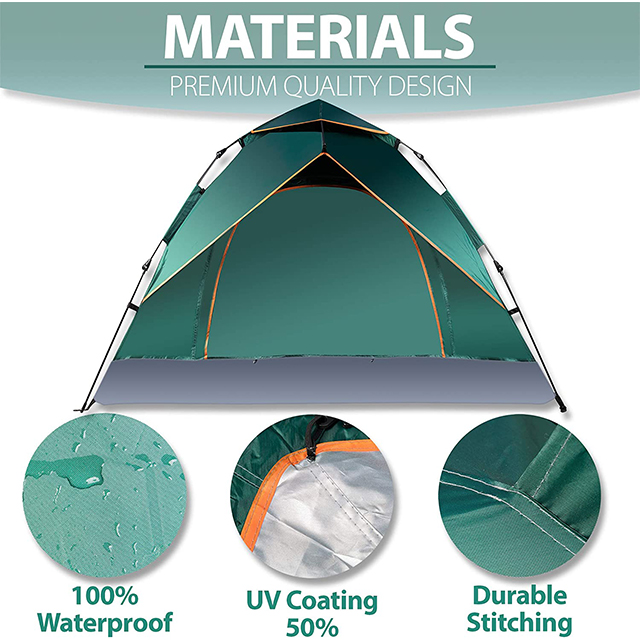 Green Portable Waterproof,Windproof,Family Instant Pop Up Camping Tent ,3-4 Person Camping, Hiking