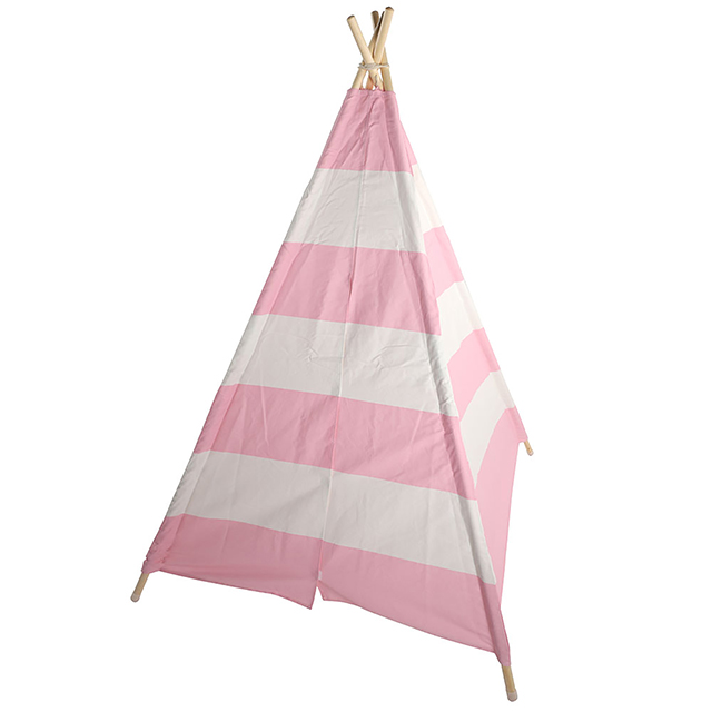 XP-TP064 Pink stripe cotton canvas wooden pole pyramid Tent Kids Teepee, best playhouse for Girls and Boys 