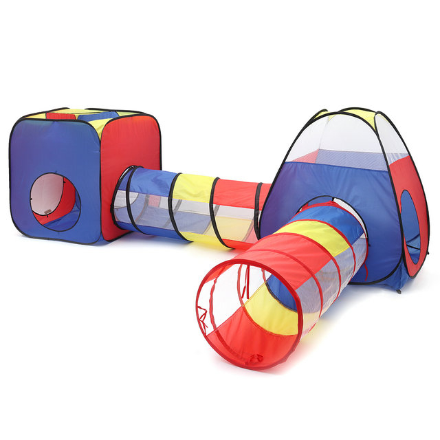 Multicolor Foldable 4 In 1 Indoor Outdoor Safty Kids Pop Up Tents Tunnel And Ball Pit Playhouse Kids Play Tent combo set