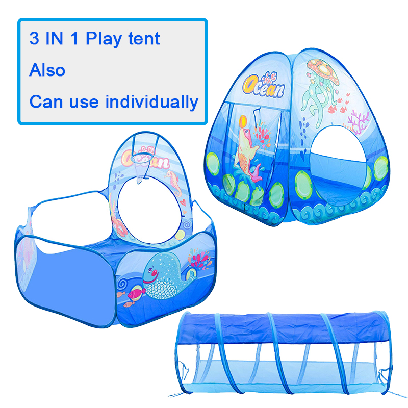 Blue ocean theme kids play tent pop up open with carry bag