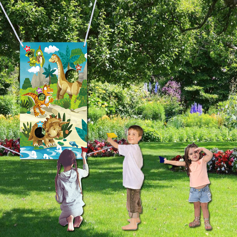 Dinosaur Bean Bag Toss Games with 3 Bean Bags for Kids Party Decor Funny Props