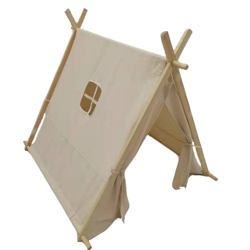 Natural color organic cotton canvas wooden poles teepee tent with window on side