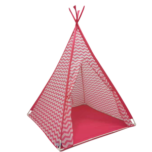 Portable Foldable Pink Wavy Line Kids Teepee Play Tent With PVC Poles 