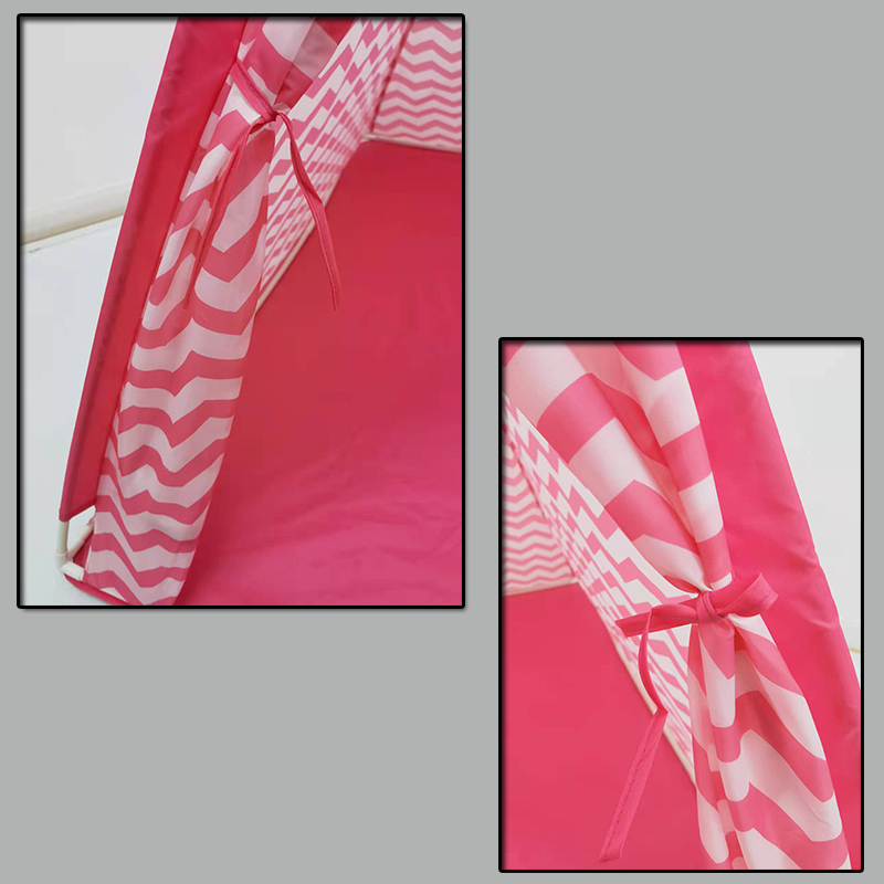 Portable Foldable Pink Wavy Line Kids Teepee Play Tent With PVC Poles 