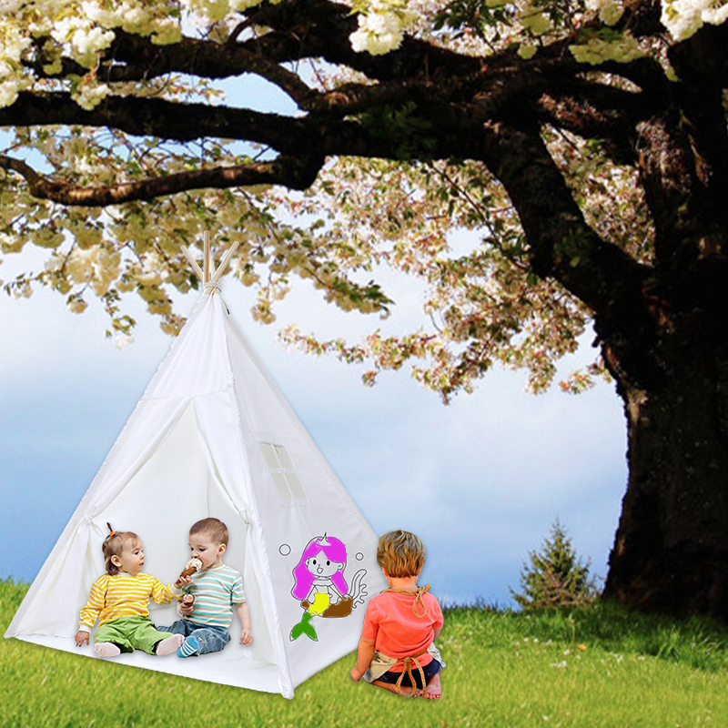 White Cotton Canvas DIY Painting Portable Kids Canvas Teepee Tent 