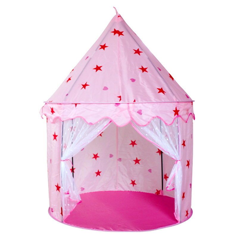 Pink Kids Princess Castle Tent With Star And Mesh Door