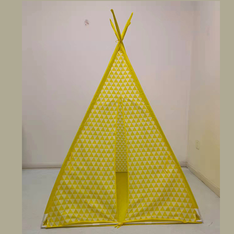 Yellow Kids Tipi Tent Play Teepee Easy Assemble Set Up With PVC Frame 
