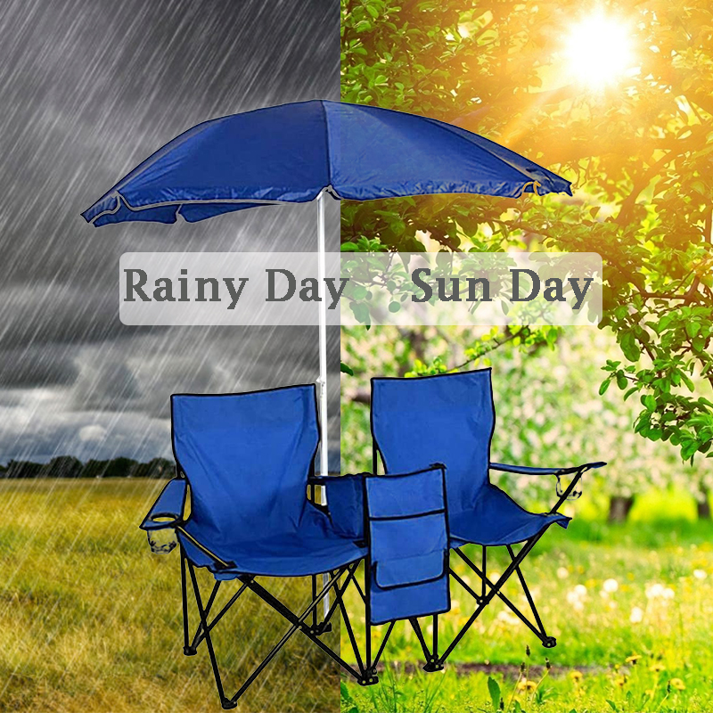 Portable Folding Outdoor Picnic Camping Chairs with Umbrella and Table Cooler