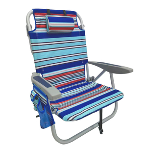 Portable Foldable Outdoor Stripe Backpack Beach Chair With Cooler Bag 