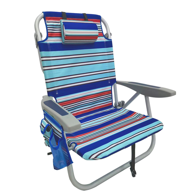 Portable Foldable Outdoor Stripe Backpack Beach Chair With Cooler Bag 