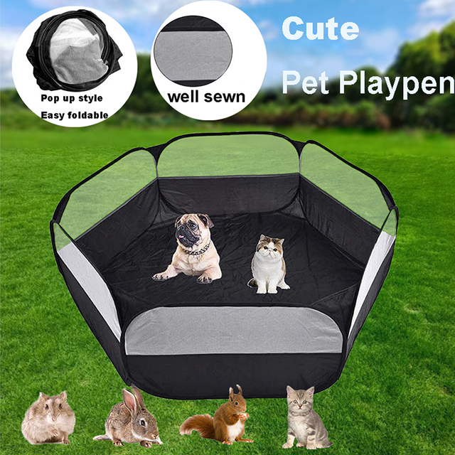 Black Portable Small Animal Cage, Pet Playpen Play Tent For Indoor/Outdoor, Bedding Fence Pen