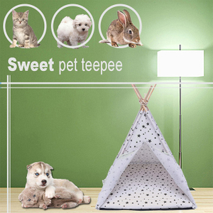 White Canvas with black star Pet Teepee, Portable Tent for Dog Cat,Cute House for Puppy