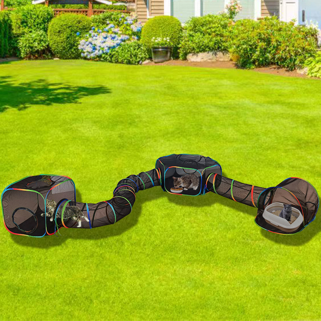 Set of 5 Outdoor Rainbow Cat Enclosures Pet Playground Kitty Small Animals Rabbit Guinea Pig Playpen Square Olive Tent with Tunnel