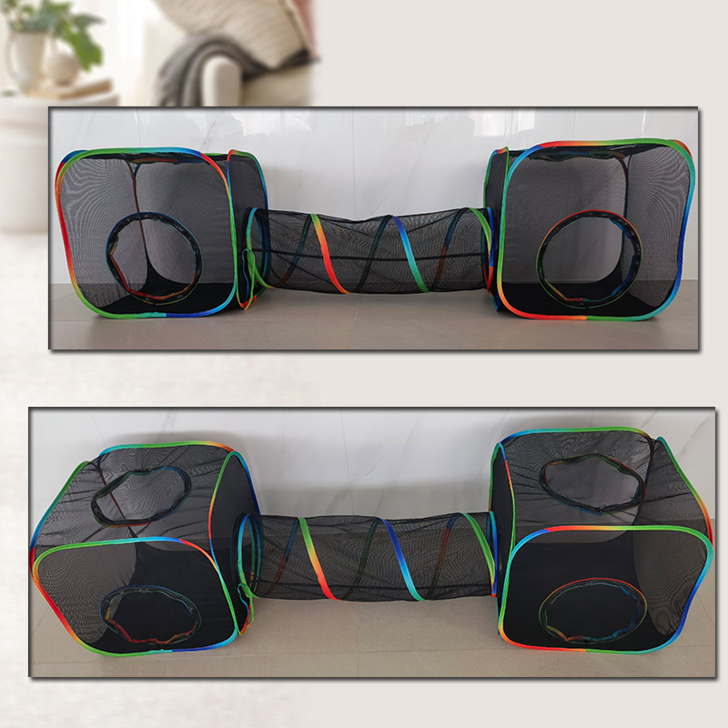 Set of 3 Outdoor Rainbow Cat Enclosures Pet Playground Kittens Small Animals Rabbit Guinea Pig Playpen Square Tent with Tunnel Toy