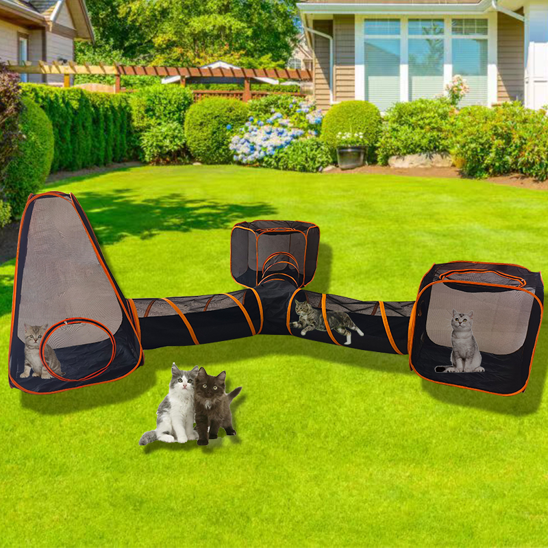 4 in 1 Compound Pet Playpens - 3 Tents & 1 Triangle Tunnel,Portable Pop Up Folding Enclosure Play Houses,for Cat,Kitty,Dog,Puppy,Rabbit