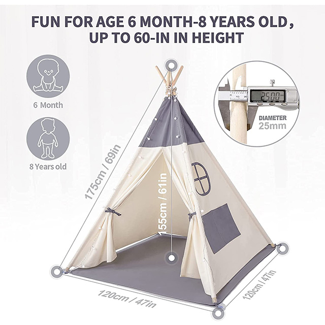 Amazon Cotton White Teepee Tent with Lighting Kids Playhouse, with Portable Carry Bag,Use For Indoor Outdoor