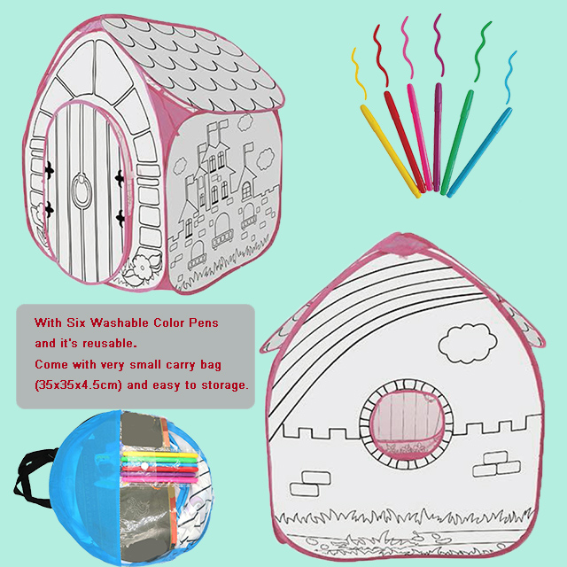 Unicorn Fortable Pop Up House Playtent,DIY Handprint With Six Washable Color Pens ,Easy to Operate