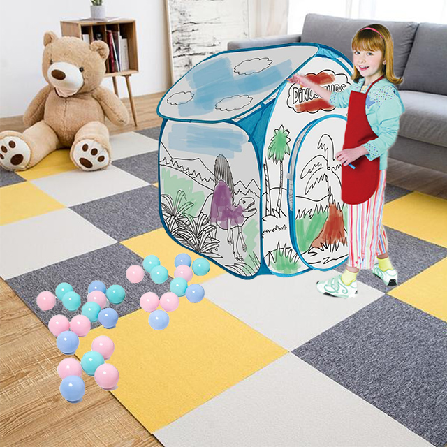 Dinos Pop Up Kids Play Tent For Boys Girls, DIY Print With Imagine, Gamehouse Use for Indoor Outdoor