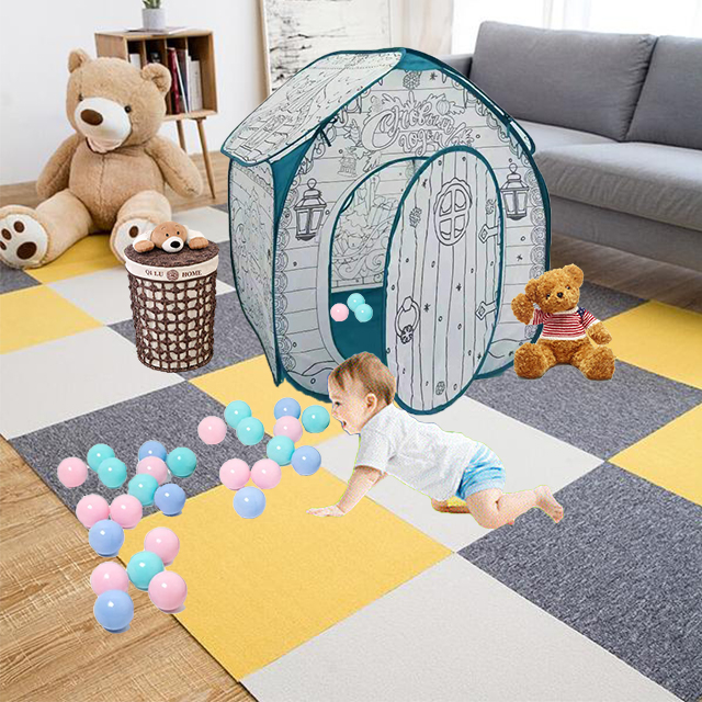 Forest Theme Portable Pop Up House Tent,DIY Colored With Six Washable Color Pens ,Reusable For Indoor Outdoor