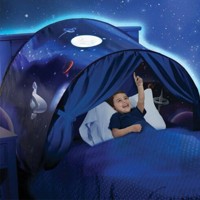 Spaceship Theme Unisex Dream Bed Tent for Kids Boys and Girls, Children's Bed Reading Privacy Canopy w/ Storage Bag