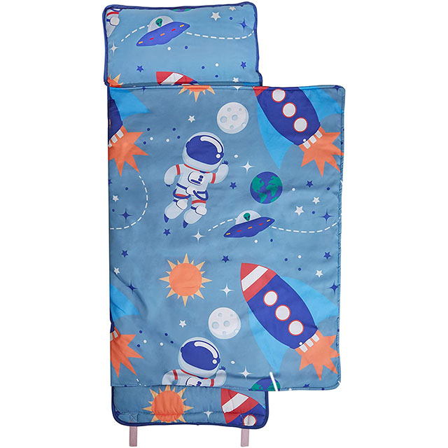 Rollup Design Outer Space Adventures Toddler Nap Mat w/Removable Pillow,Carry Handle with Straps Closure, Travel Sleeping Bag - Ages 3-6 Years