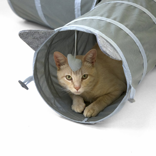 Easy Foldable Gray Pop Up Open 3-Way Pet Tunnel, Cat Toy for Cats and Kittens