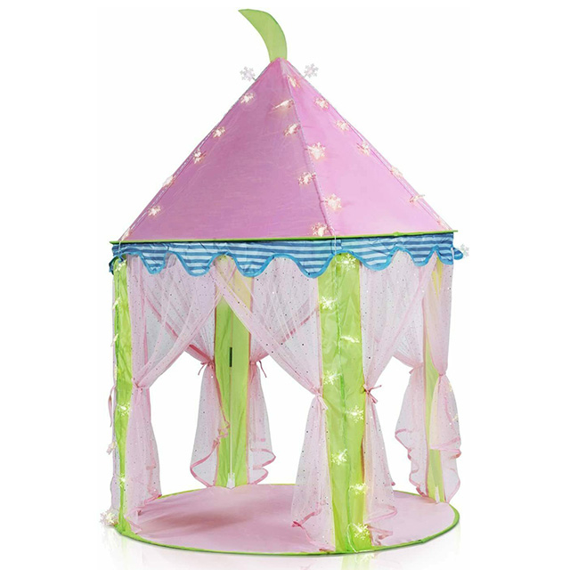 Pink Kids children Girl's Princess Castle pop up Tent playhouse with Led fairy lights