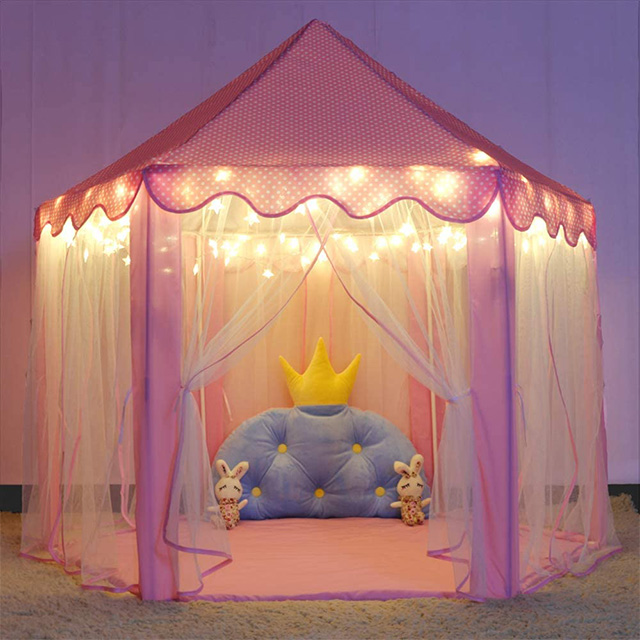 Pink Large Princess Castle Play Tent Playhouse with Star Lights Toys for Girls Kids Children Indoor Games 