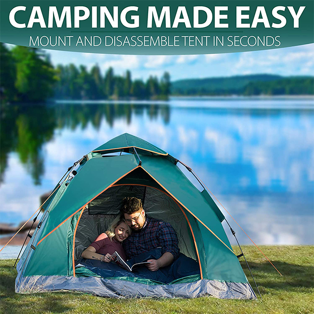 Green Portable Waterproof,Windproof,Family Instant Pop Up Camping Tent ,3-4 Person Camping, Hiking