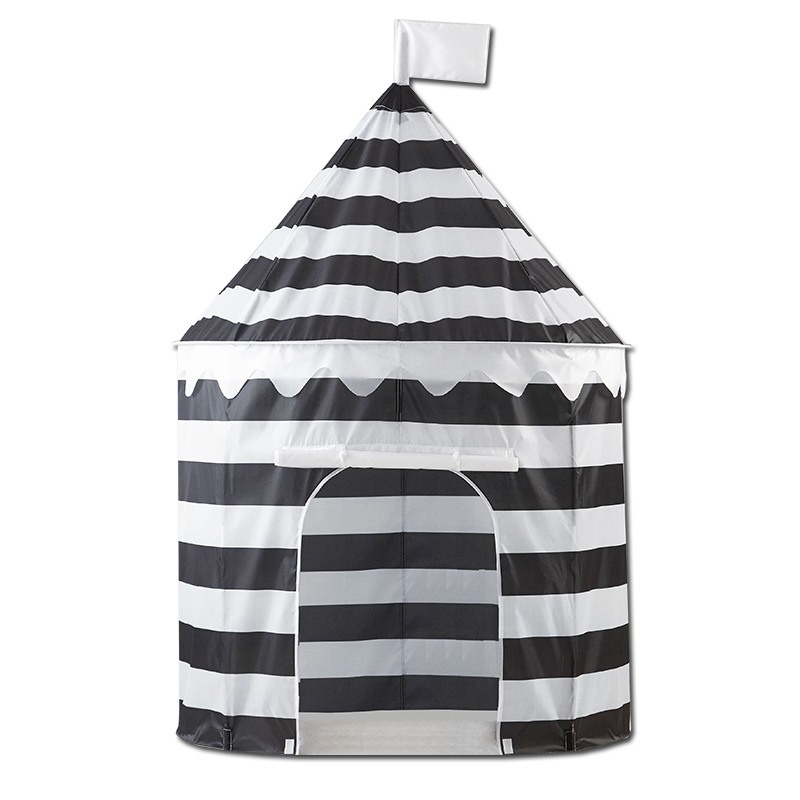 Black White Stripe Kids Castle Play Tent Easy Assemble Foldable Play House Use For Home Yard 