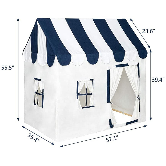 Black Stripe Canvas Cotton Cover Wooden Pole Kids Play House Tent