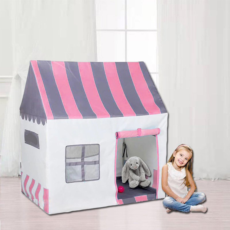Pink gray stripe house tent