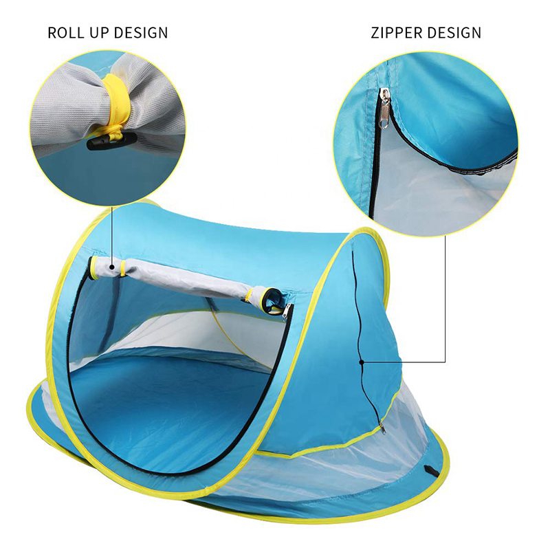 Pop Up Blue Foldable Baby Peapod Beach Tent Travel Bed UPF 50 Sun Shelters 