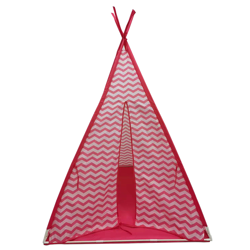 Portable Foldable Pink Wavy Line Kids Teepee Play Tent With PVC Poles 