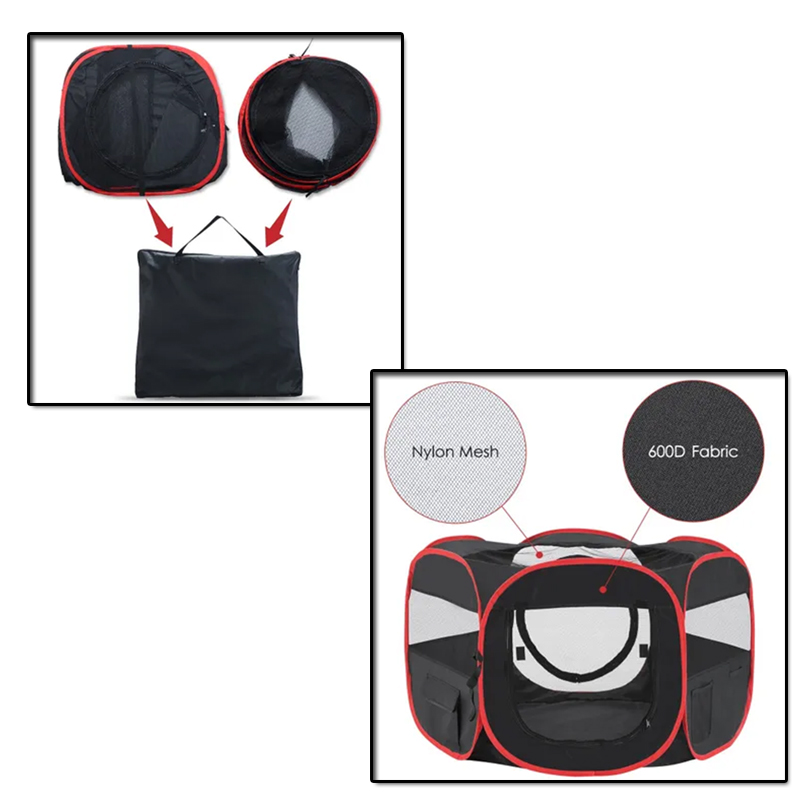 6 Panels Portable Pet Playpen Tent Dog Cat Kennel Crate Cage Enclosure With Tunnel