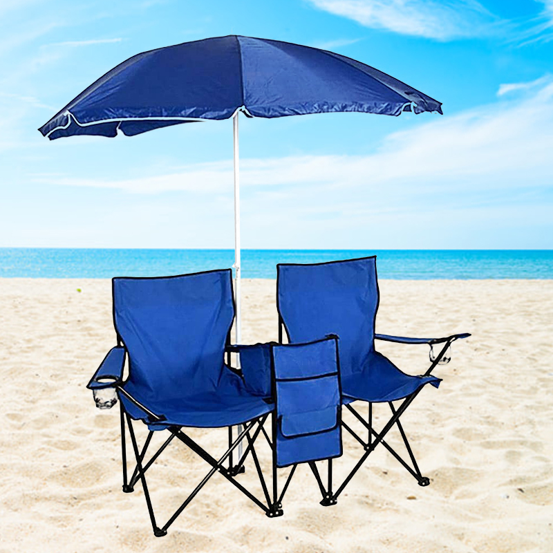 Portable Folding Outdoor Picnic Camping Chairs with Umbrella and Table Cooler