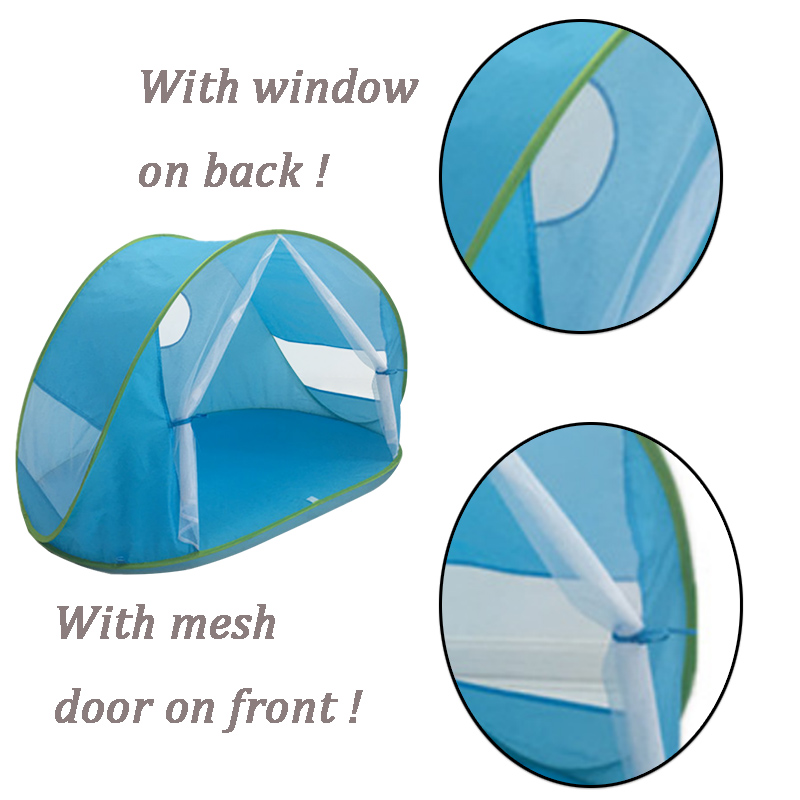 Blue Portable Pop Up Beach Tent With Mesh Window And Mesh Door