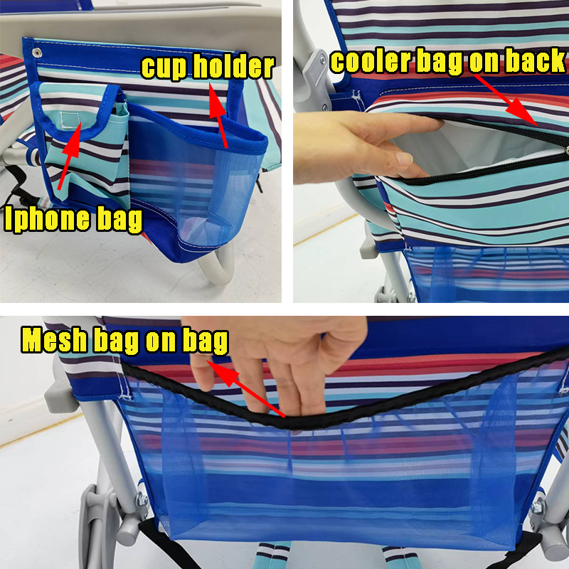 Portable Foldable Outdoor Stripe Backpack Beach Chair With Cooler Bag 