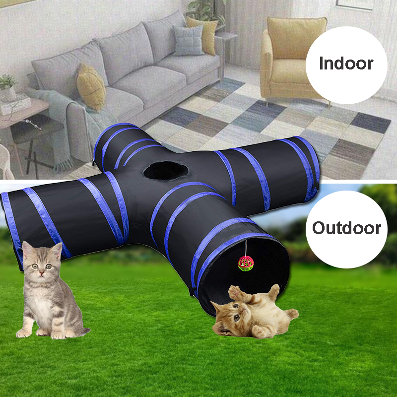 4 Way cat Tunnels toy ,Extensible Collapsible Cat Play Tent Interactive Toy, Cat House with Balls and Bells for Cat Kitten Kitty Rabbit Small Animal